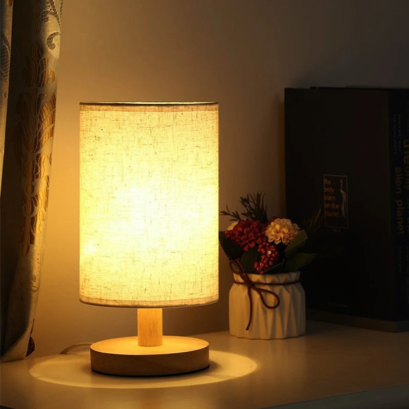 "LED Table Lamp – Chinese Style, Dimmable with Fabric Lampshade, USB Night Light for Bedroom"