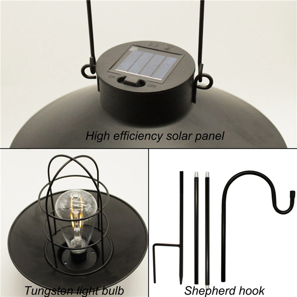 "Retro Hanging Solar Lamp – Waterproof Tungsten Bulb Outdoor Decorative Light for Garden & Patio"