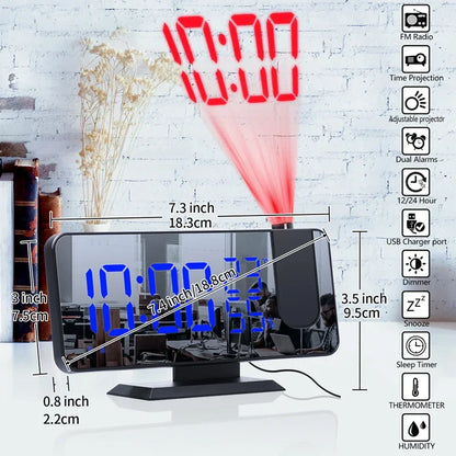 Digital Alarm Clock with Projection | LED Display | FM Radio | Temperature | Humidity | Adjustable Brightness