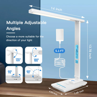 "LAOPAO LED Desk Lamp with 10W Wireless Charger, Night Light, Alarm Clock & Temperature Display"