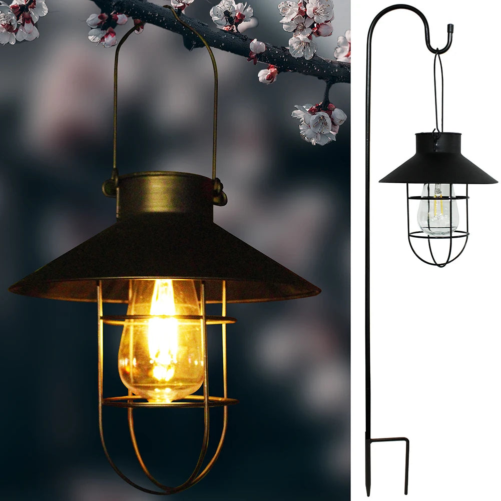 "Retro Hanging Solar Lamp – Waterproof Tungsten Bulb Outdoor Decorative Light for Garden & Patio"