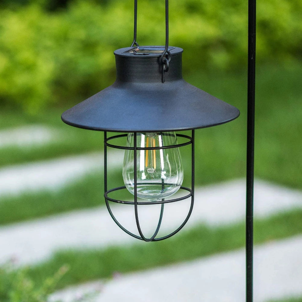 "Retro Hanging Solar Lamp – Waterproof Tungsten Bulb Outdoor Decorative Light for Garden & Patio"