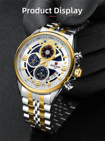 Luxury Men's Chronograph Watch | Stainless Steel | Waterproof | Luminous Display | Stylish Accessory