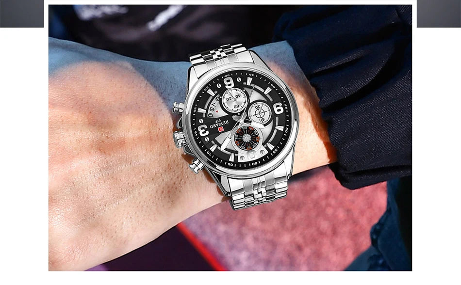 Luxury Men's Chronograph Watch | Stainless Steel | Waterproof | Luminous Display | Stylish Accessory