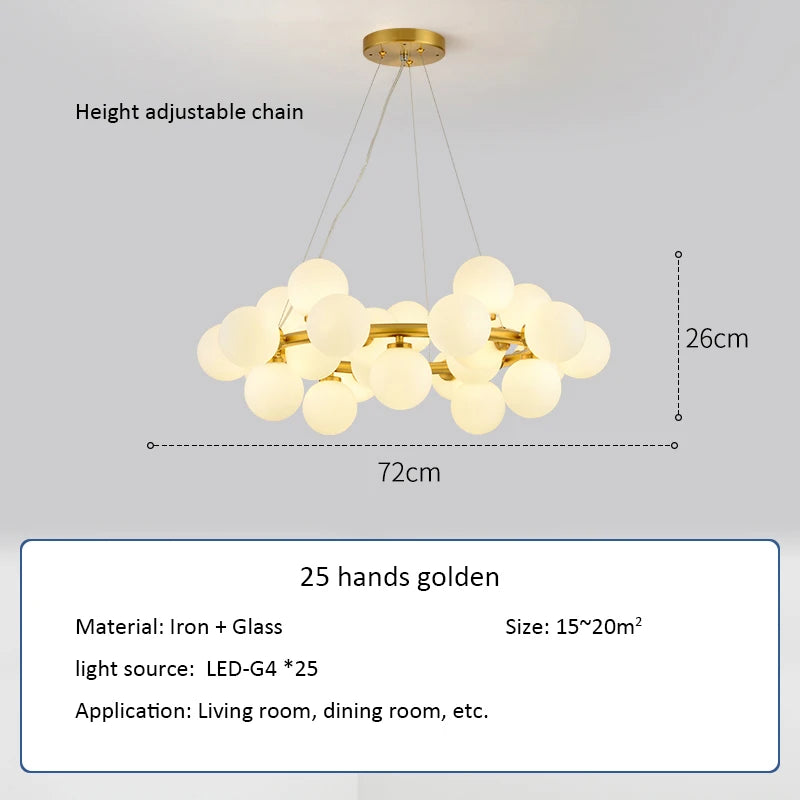 "Nordic Glass Ball LED Chandelier – Modern Pendant Light for Home Decor"