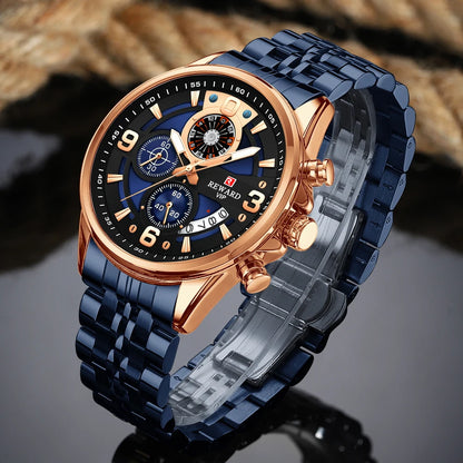 Luxury Men's Chronograph Watch | Stainless Steel | Waterproof | Luminous Display | Stylish Accessory