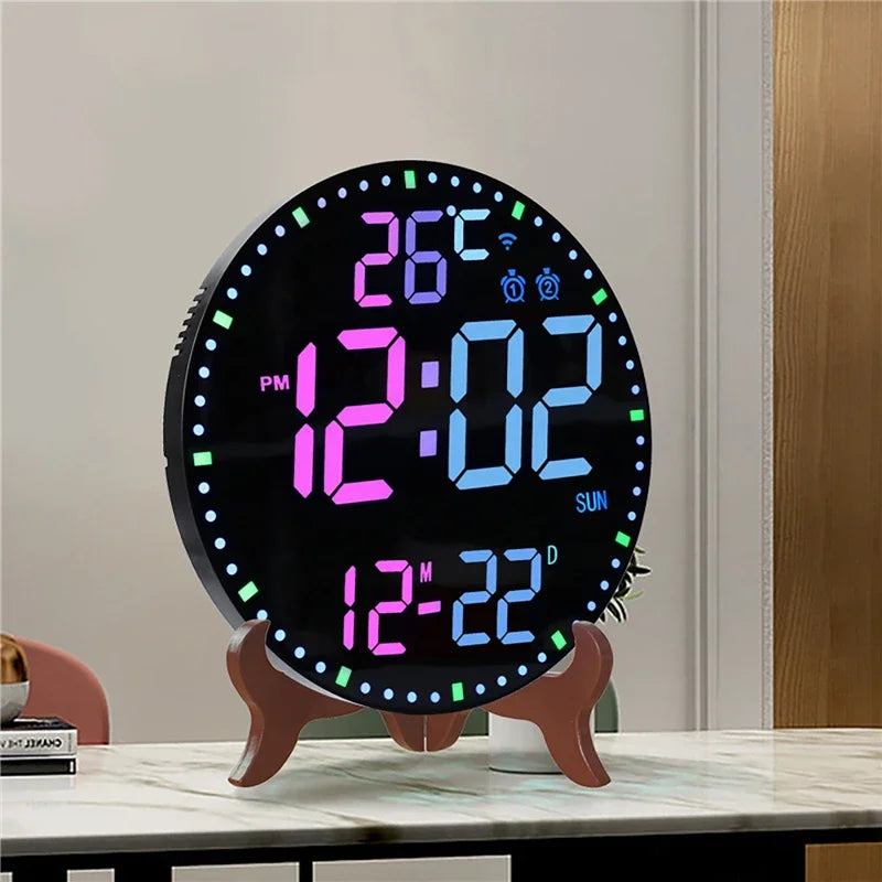 "RGB LED Digital Wall Clock – WiFi App Control, Temperature & Date Display, Smart Alarm Clock"