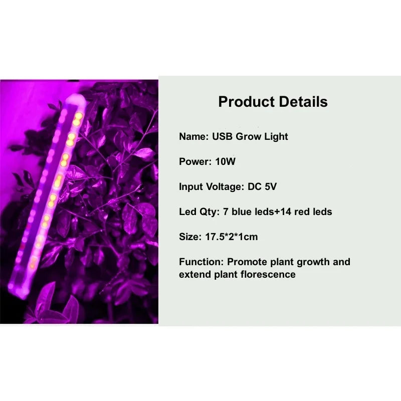 "5V USB Full Spectrum Plant Grow Light – Indoor Grow Lamp for Seedlings, Flowers, Hydroponics & Vegetables"