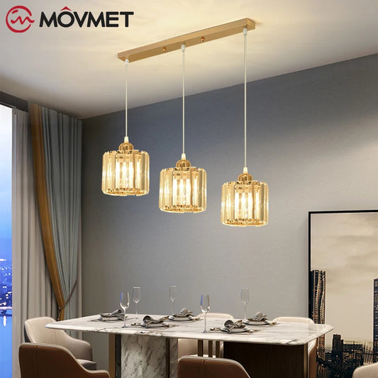 "Crystal LED Pendant Lamp – Gold Glass Chandelier for Dining Room & Living Spaces"