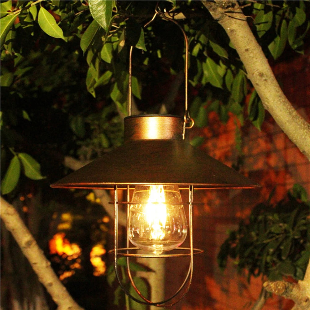 "Retro Hanging Solar Lamp – Waterproof Tungsten Bulb Outdoor Decorative Light for Garden & Patio"