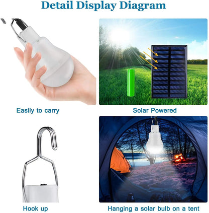 "LED Solar Bulb Light – Waterproof, USB Charged, Portable Emergency Lamp for Indoor & Outdoor Use"