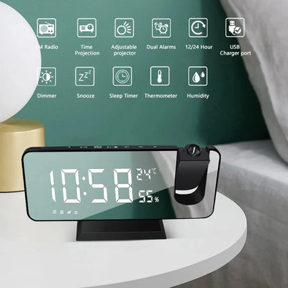 Digital Alarm Clock with Projection | LED Display | FM Radio | Temperature | Humidity | Adjustable Brightness