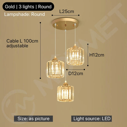 "Crystal LED Pendant Lamp – Gold Glass Chandelier for Dining Room & Living Spaces"