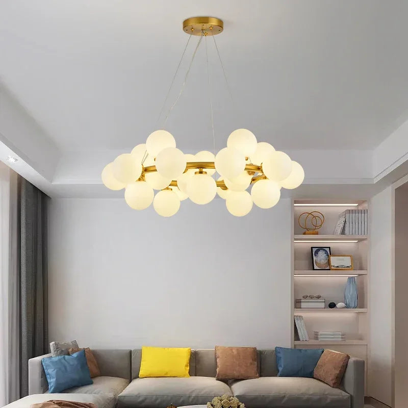 "Nordic Glass Ball LED Chandelier – Modern Pendant Light for Home Decor"