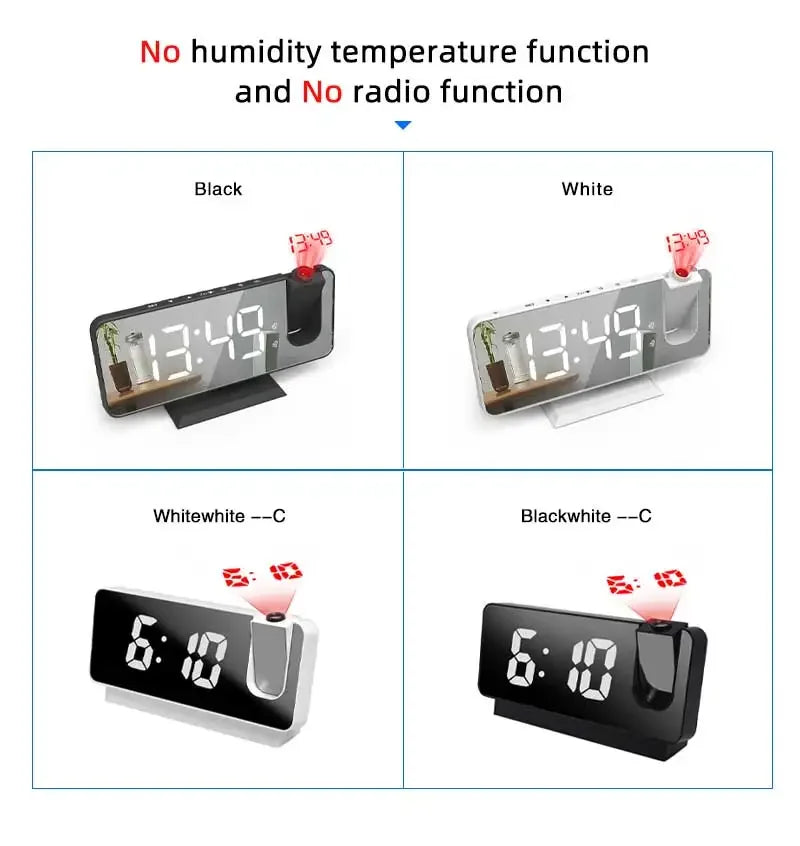 Digital Alarm Clock with Projection | LED Display | FM Radio | Temperature | Humidity | Adjustable Brightness