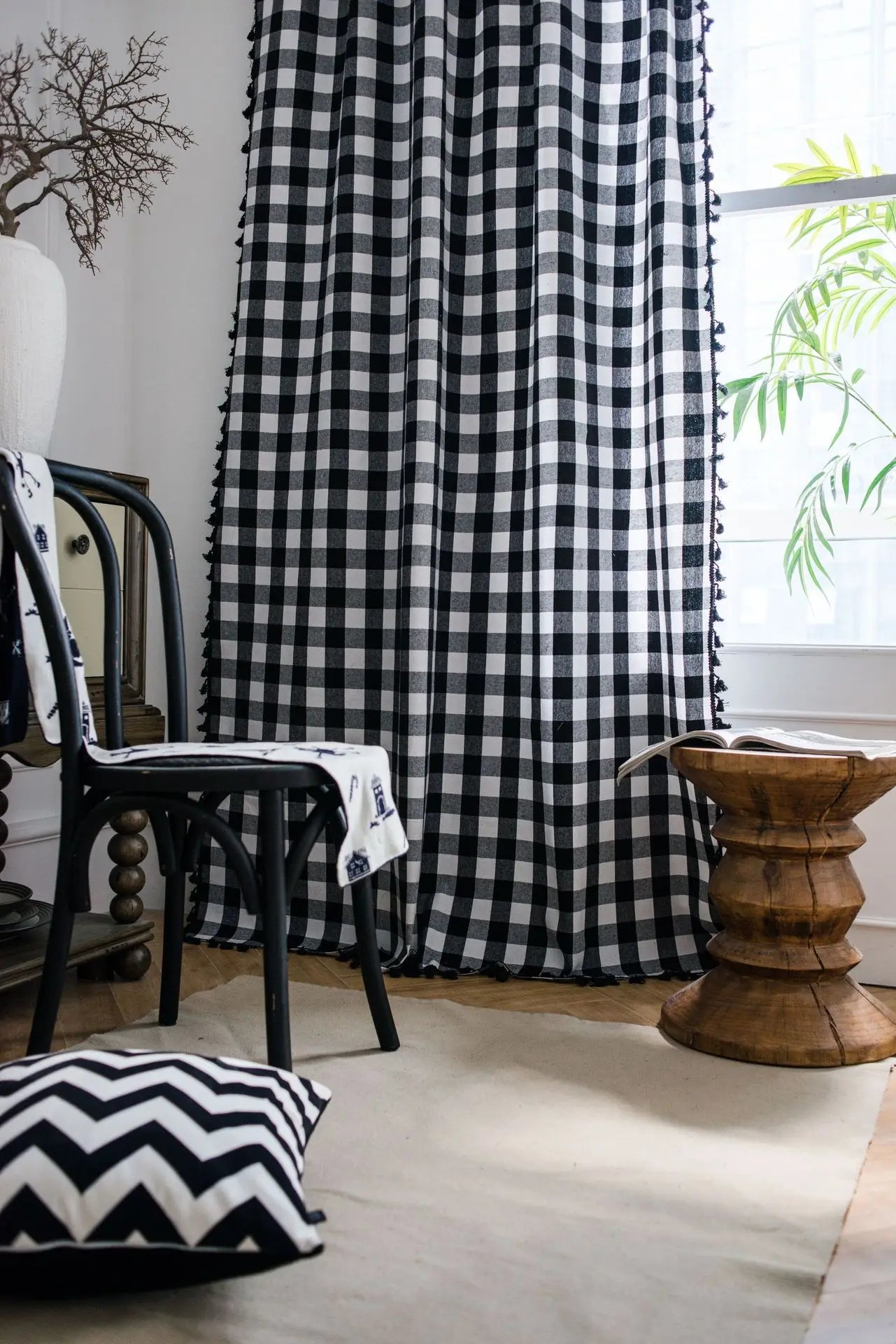 Buffalo Check Curtains | Living Room Curtains | Bedroom Curtains | Farmhouse Decor | Semi-Sheer Curtains