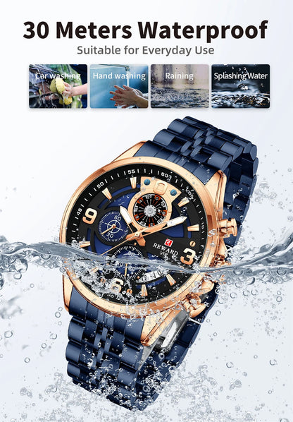 Luxury Men's Chronograph Watch | Stainless Steel | Waterproof | Luminous Display | Stylish Accessory