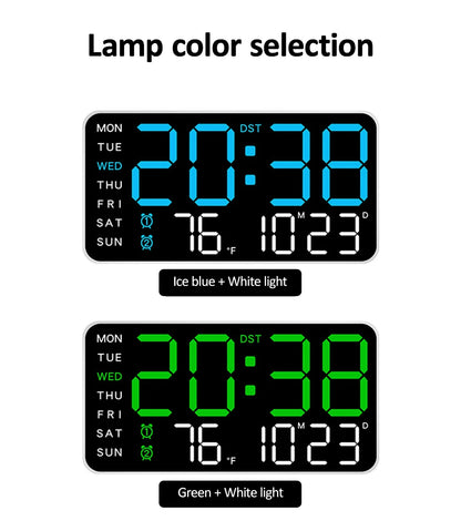 Voice-Activated Digital Wall Clock | Dual Alarms | Temperature Display | Customizable Colors | Bedroom Decor