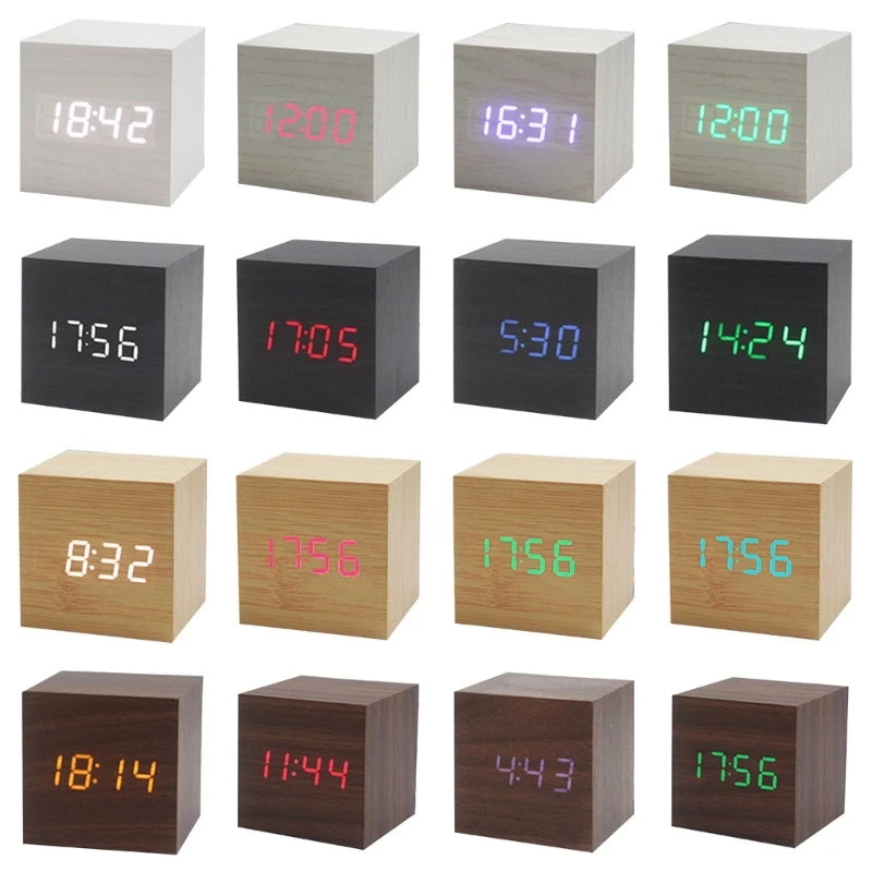 Wooden Cube Alarm Clock | Voice Control | Modern Minimalist | Bedroom | Home Decor