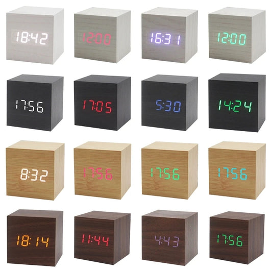 Wooden Cube Alarm Clock | Voice Control | Modern Minimalist | Bedroom | Home Decor