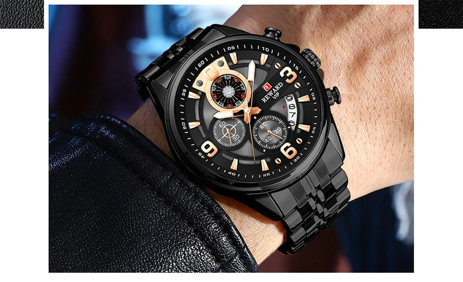 Luxury Men's Chronograph Watch | Stainless Steel | Waterproof | Luminous Display | Stylish Accessory