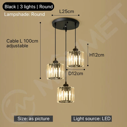 "Crystal LED Pendant Lamp – Gold Glass Chandelier for Dining Room & Living Spaces"