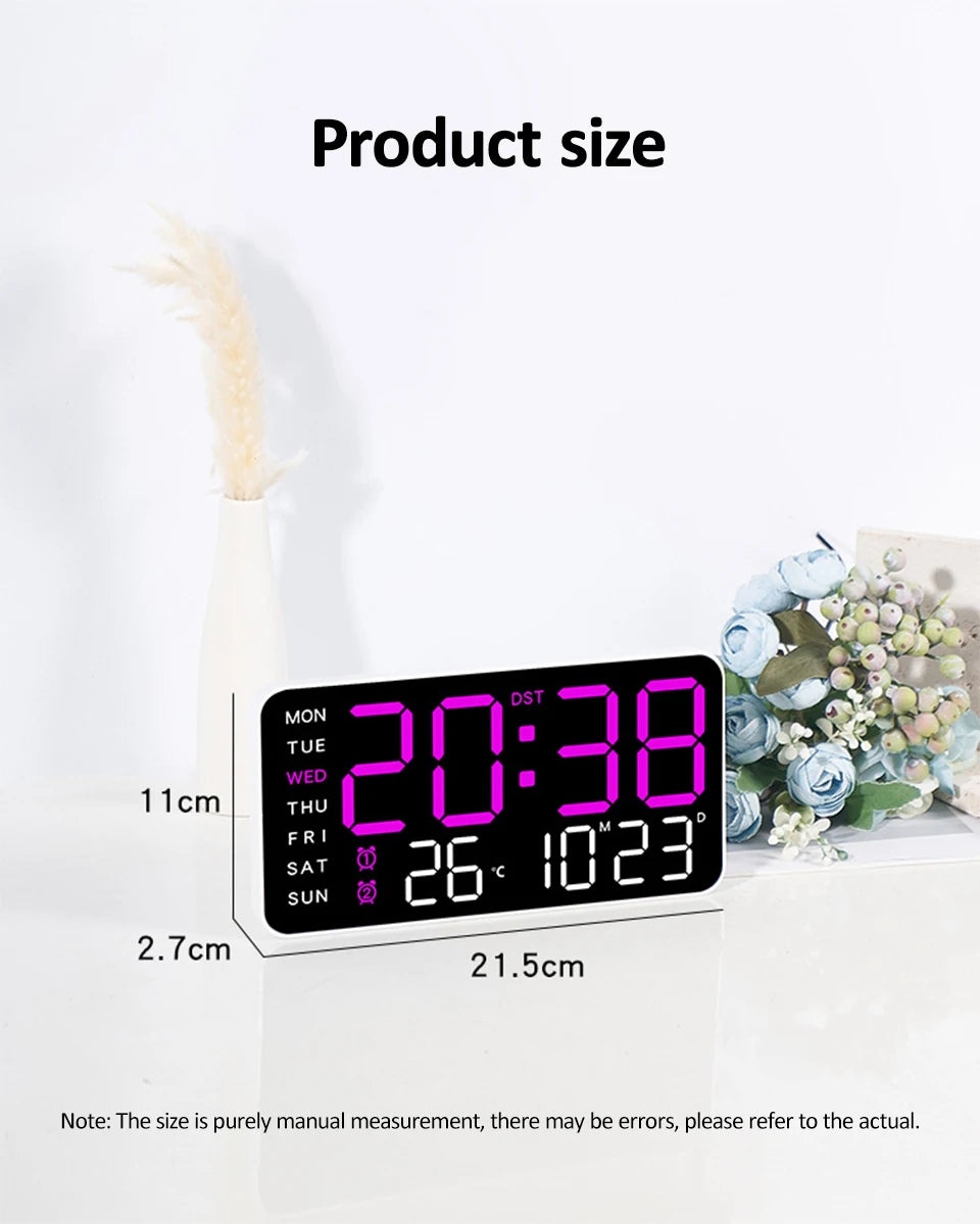 Voice-Activated Digital Wall Clock | Dual Alarms | Temperature Display | Customizable Colors | Bedroom Decor