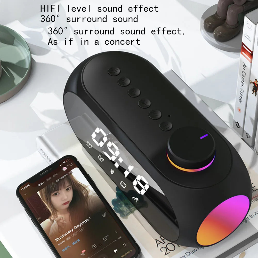 Multifunctional Bluetooth Speaker | 360° Surround Sound | RGB Lighting | Alarm Clock | FM Radio