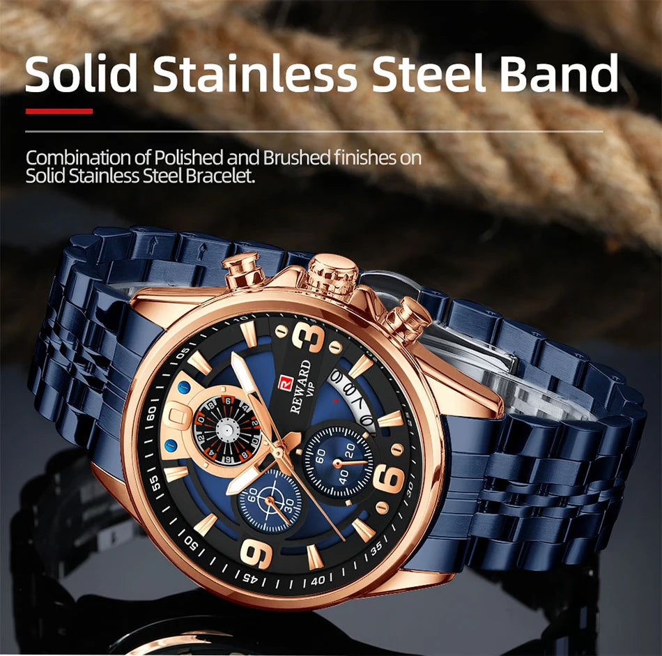 Luxury Men's Chronograph Watch | Stainless Steel | Waterproof | Luminous Display | Stylish Accessory