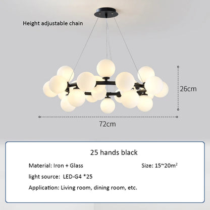 "Nordic Glass Ball LED Chandelier – Modern Pendant Light for Home Decor"