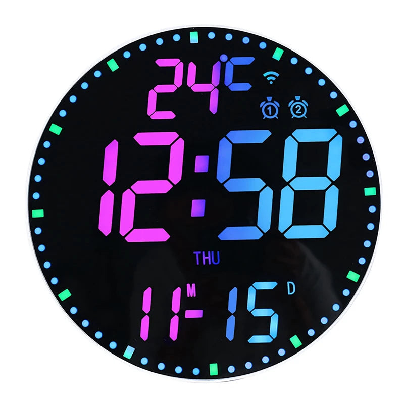 "RGB LED Digital Wall Clock – WiFi App Control, Temperature & Date Display, Smart Alarm Clock"