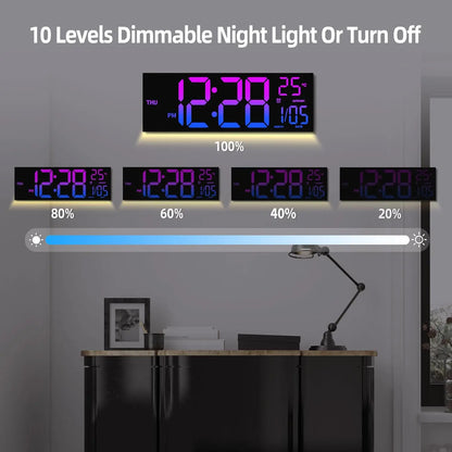 8 Colors Digital Wall Clock | Large LED Display | Temperature | Date | Auto DST | Night Light | Adjustable Brightness