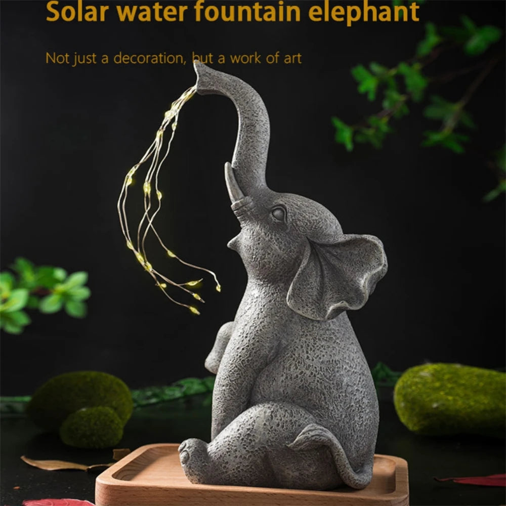 Solar Elephant Statue with String Lights | Outdoor Decor | Garden Sculpture | Lawn Ornament |