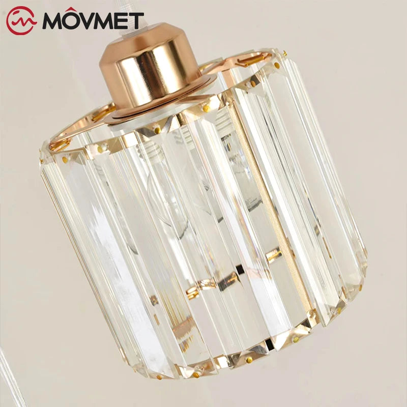 "Crystal LED Pendant Lamp – Gold Glass Chandelier for Dining Room & Living Spaces"