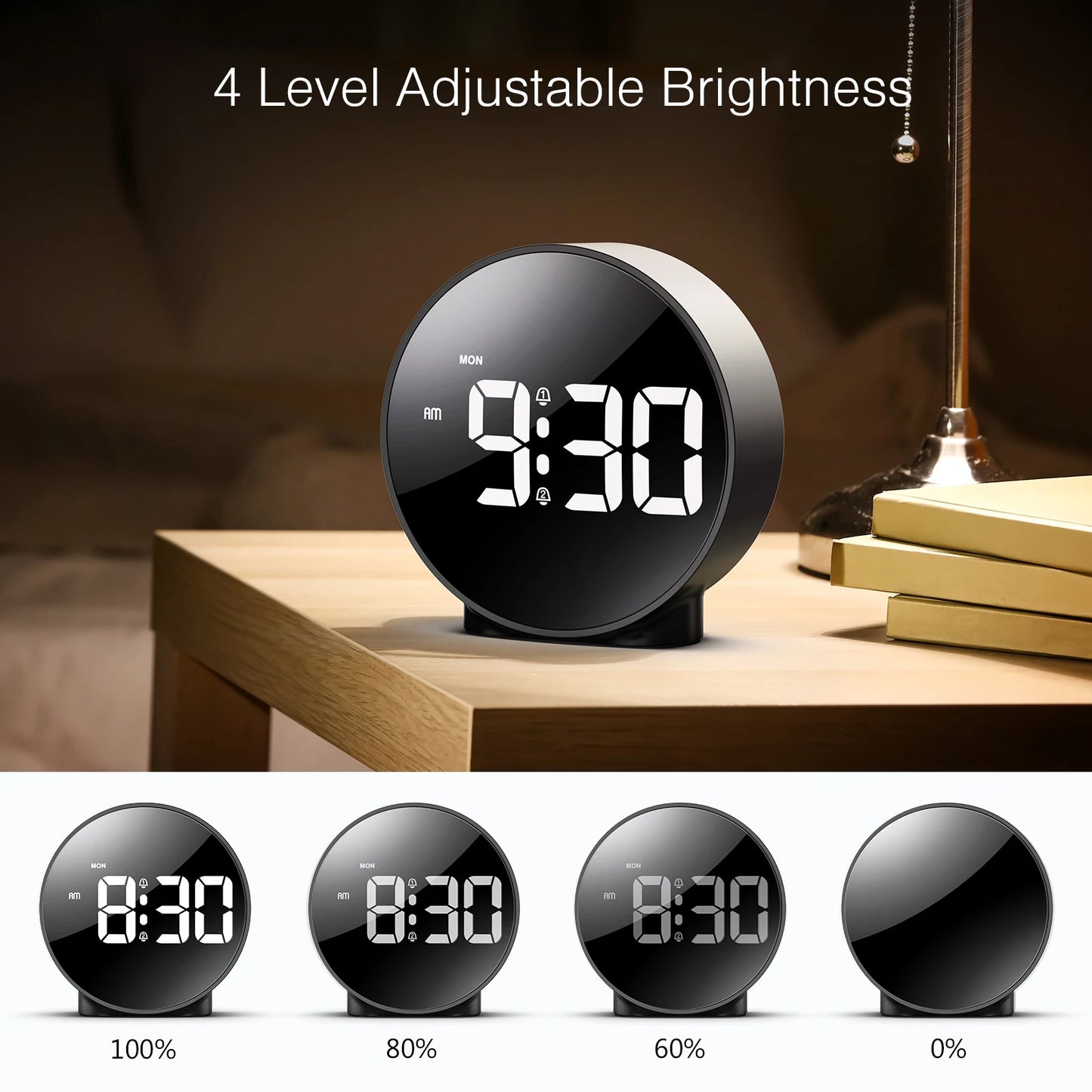 "ORIA Digital Alarm LED Table Clock – USB Snooze Night Light for Home Decor"