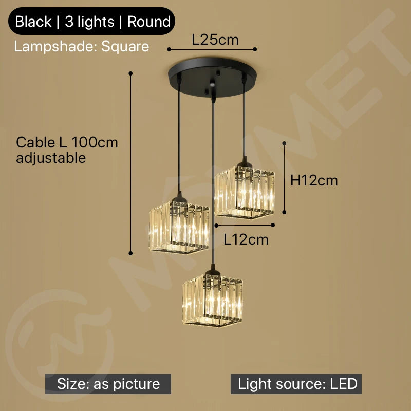 "Crystal LED Pendant Lamp – Gold Glass Chandelier for Dining Room & Living Spaces"