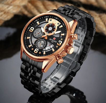 Luxury Men's Chronograph Watch | Stainless Steel | Waterproof | Luminous Display | Stylish Accessory