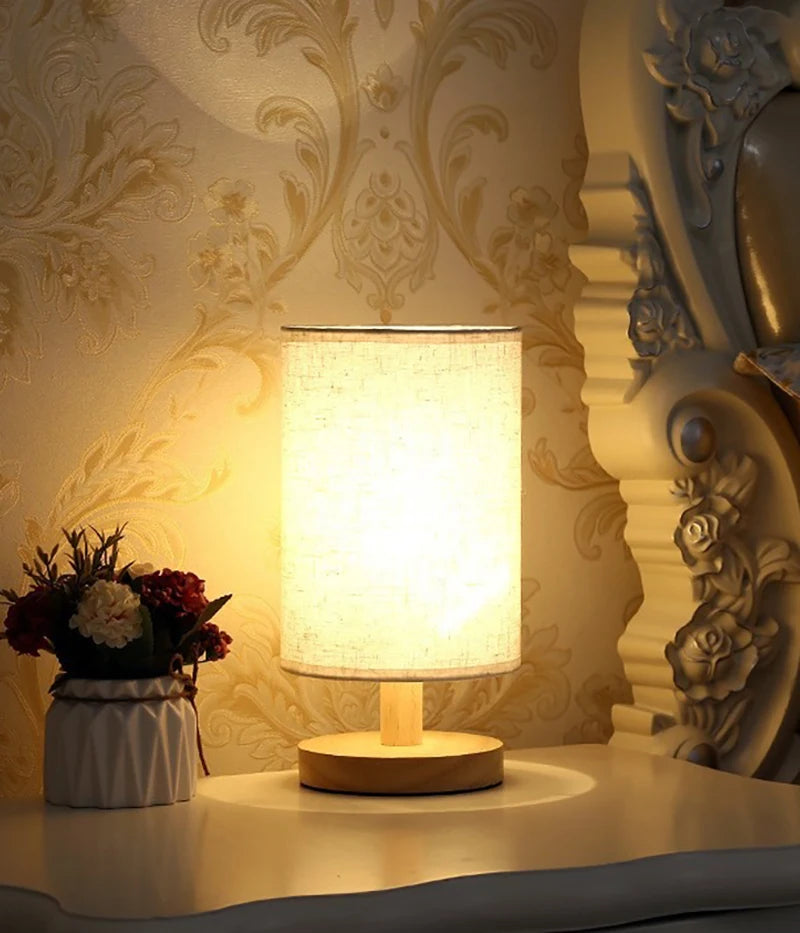 "LED Table Lamp – Chinese Style, Dimmable with Fabric Lampshade, USB Night Light for Bedroom"