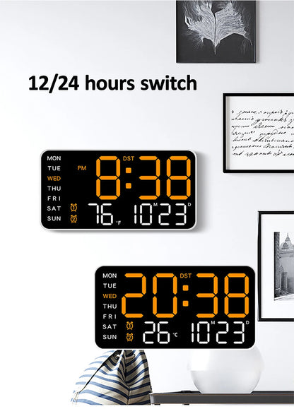 Voice-Activated Digital Wall Clock | Dual Alarms | Temperature Display | Customizable Colors | Bedroom Decor