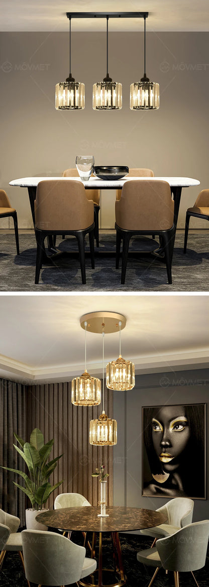 "Crystal LED Pendant Lamp – Gold Glass Chandelier for Dining Room & Living Spaces"