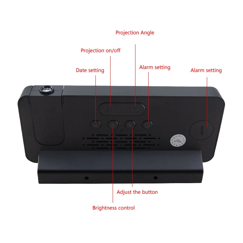 Digital Alarm Clock with Projection | LED Display | FM Radio | Temperature | Humidity | Adjustable Brightness