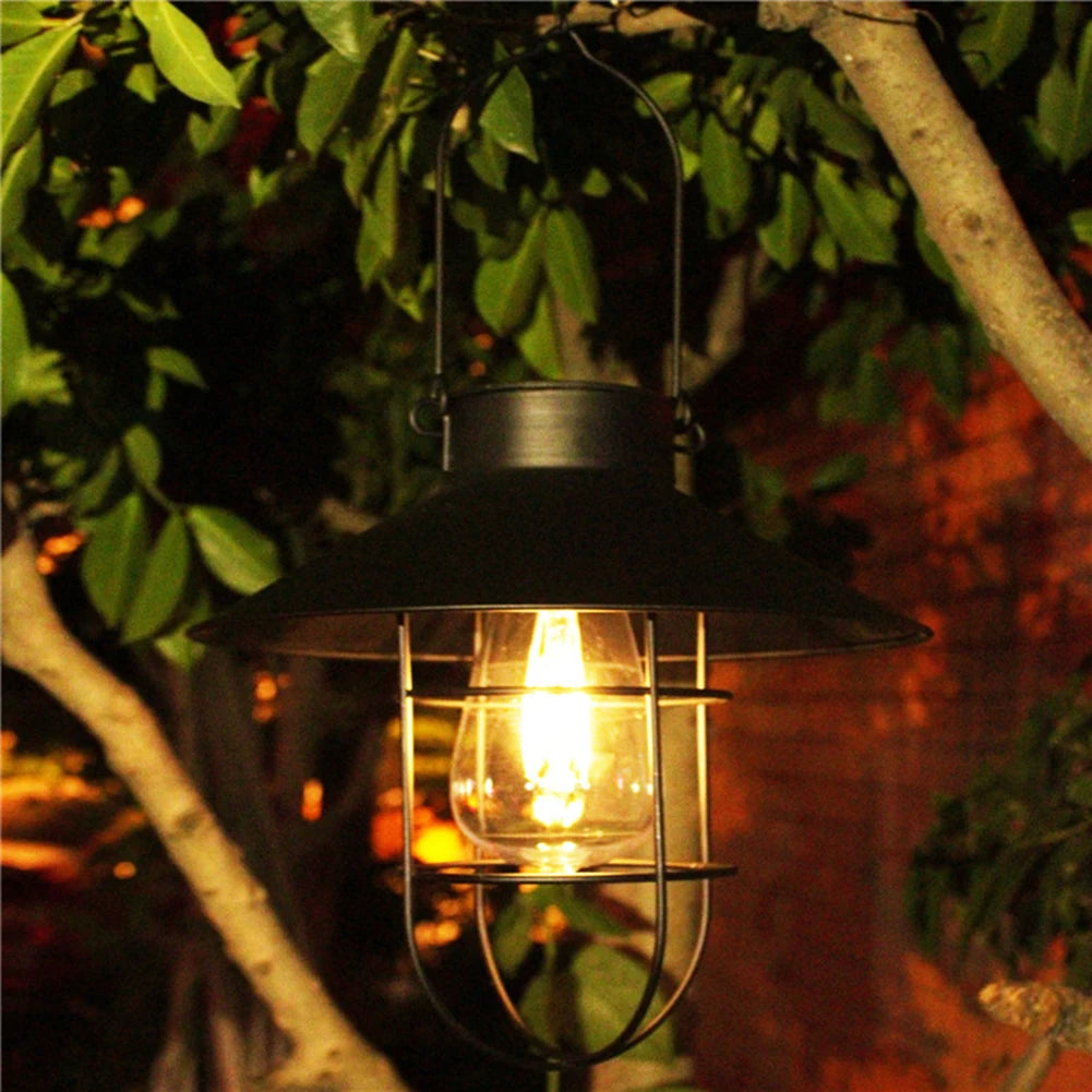 "Retro Hanging Solar Lamp – Waterproof Tungsten Bulb Outdoor Decorative Light for Garden & Patio"