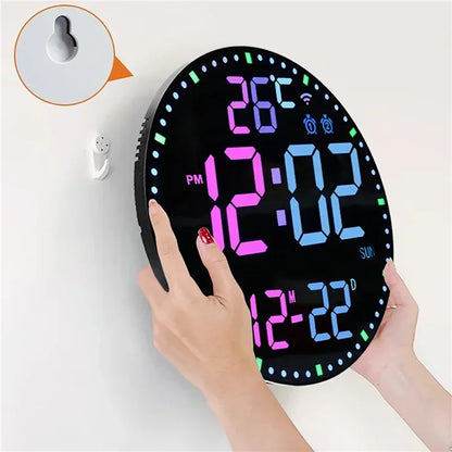 "RGB LED Digital Wall Clock – WiFi App Control, Temperature & Date Display, Smart Alarm Clock"