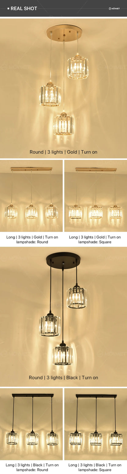 "Crystal LED Pendant Lamp – Gold Glass Chandelier for Dining Room & Living Spaces"