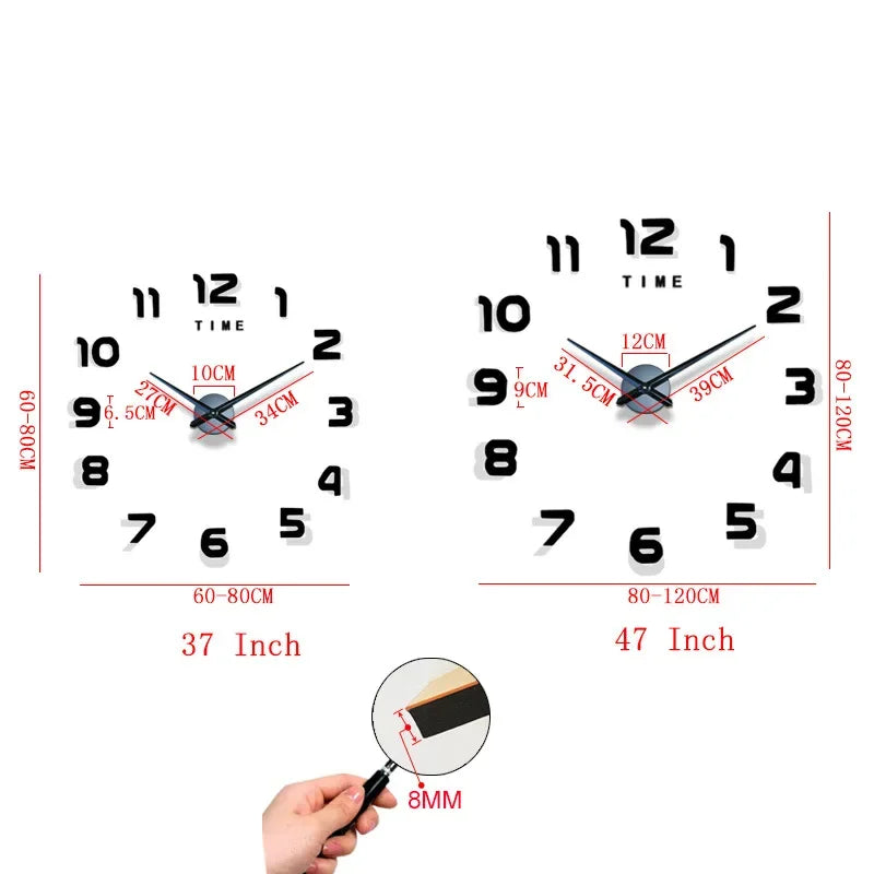 Modern Minimalist Wall Clock | DIY | 3D Numbers | Adjustable Size | Home Decor