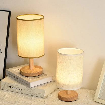 "LED Table Lamp – Chinese Style, Dimmable with Fabric Lampshade, USB Night Light for Bedroom"