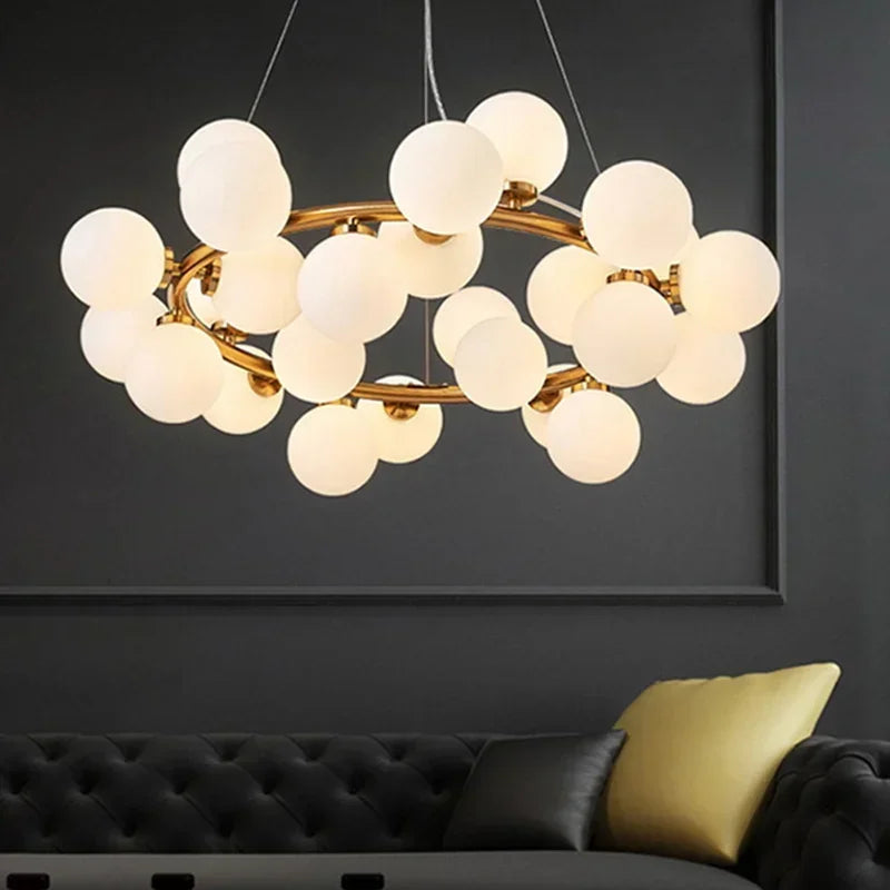 "Nordic Glass Ball LED Chandelier – Modern Pendant Light for Home Decor"