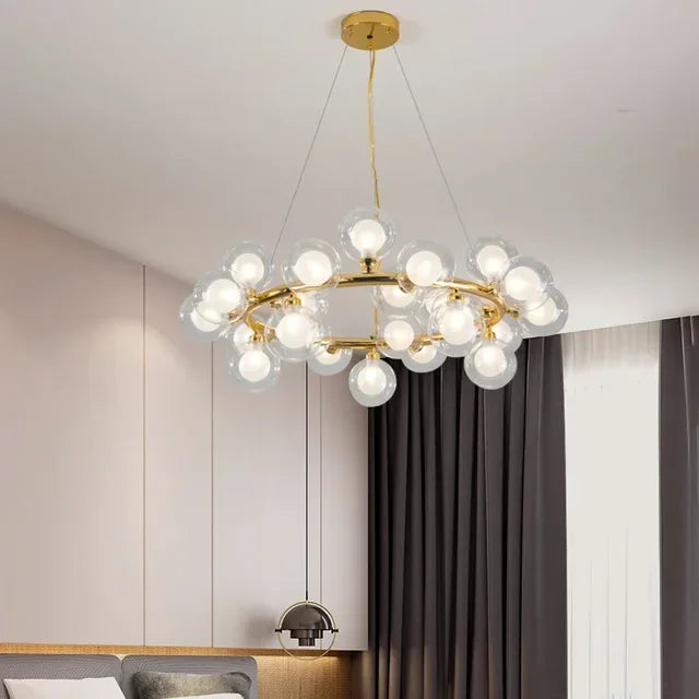 "Nordic Glass Ball LED Chandelier – Modern Pendant Light for Home Decor"