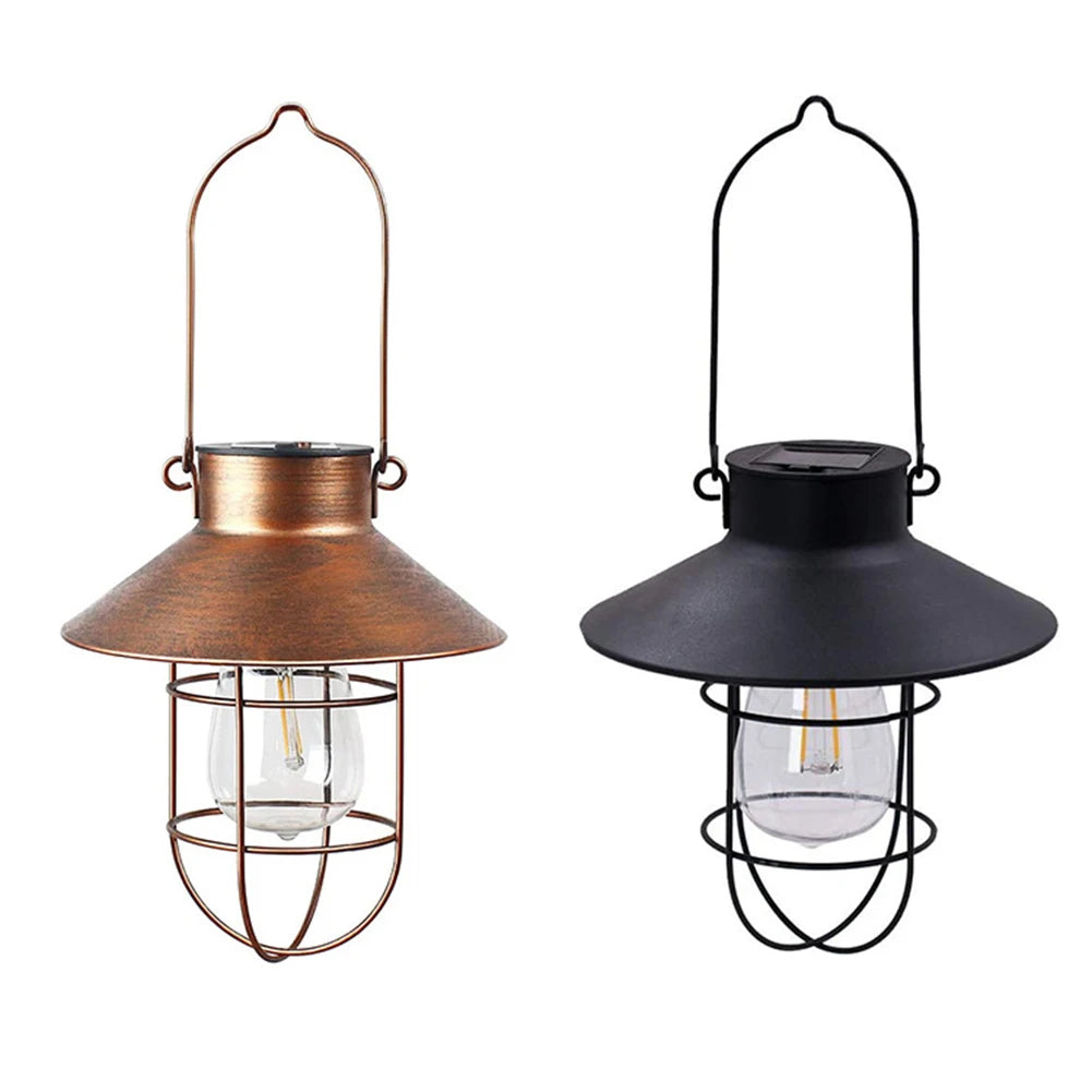 "Retro Hanging Solar Lamp – Waterproof Tungsten Bulb Outdoor Decorative Light for Garden & Patio"