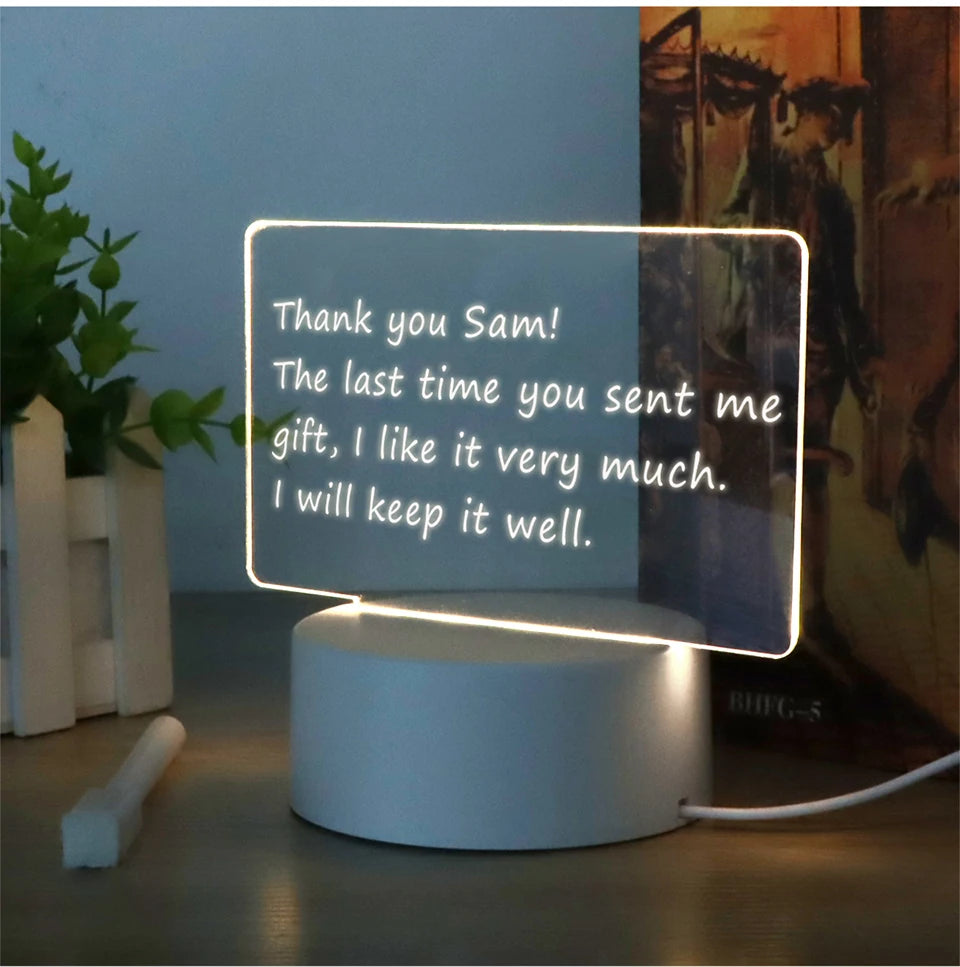 LED Night Light with Message Board | USB Rechargeable | Creative Design | Bedroom Decor | Desk Lamp